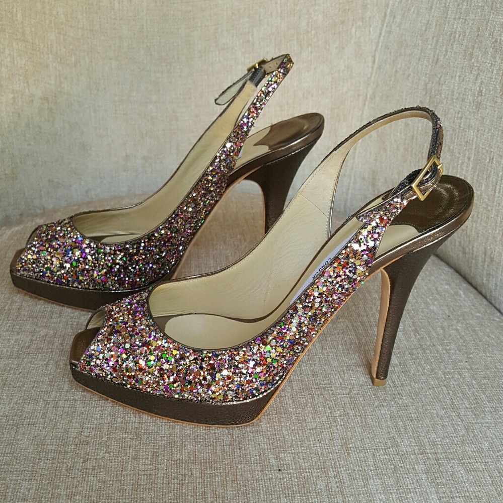 NWOB Jimmy Choo Leather Glitter Clue Pumps